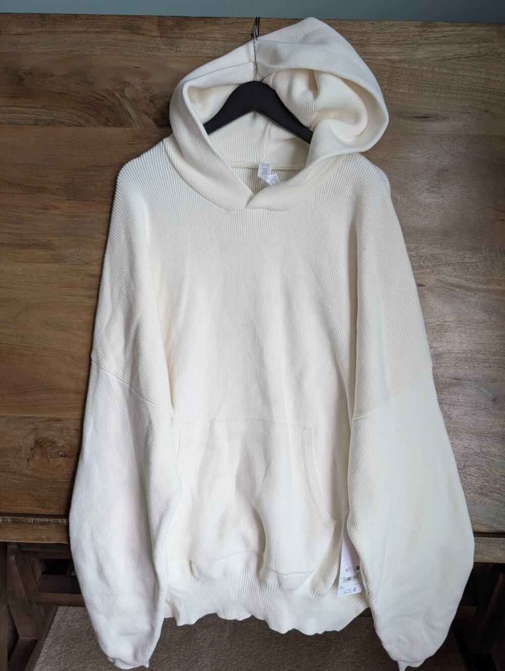 NWT Alo Yoga Scholar Hooded Sweater Mens 2XL Ivory Ribbed Hem & Cuffs Pullover